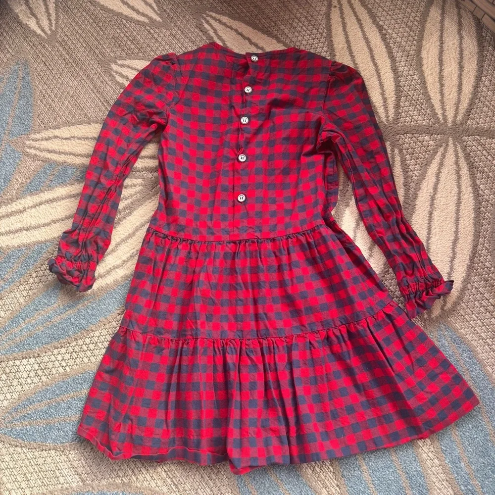 Busy Bees Kids Girls Red & Blue Buffalo Plaid Tiered Long Sleeve Dress Size‎ 8